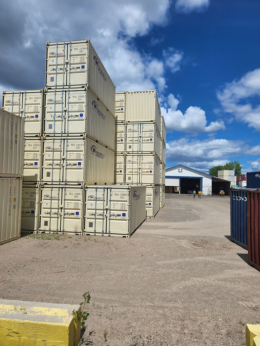 Shipping containers in a yard